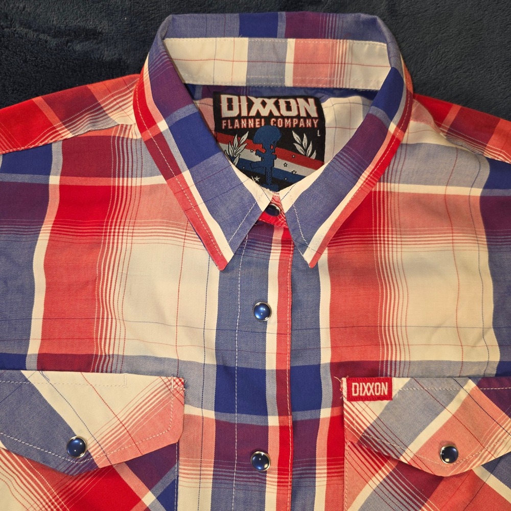 Dixxon Flannel Co The Fallen Plaid Bamboo Short Sleeve Shirt Mens Large Red Blue